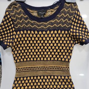 Romeo & Juliet Couture Patterned Navy and Gold Dress